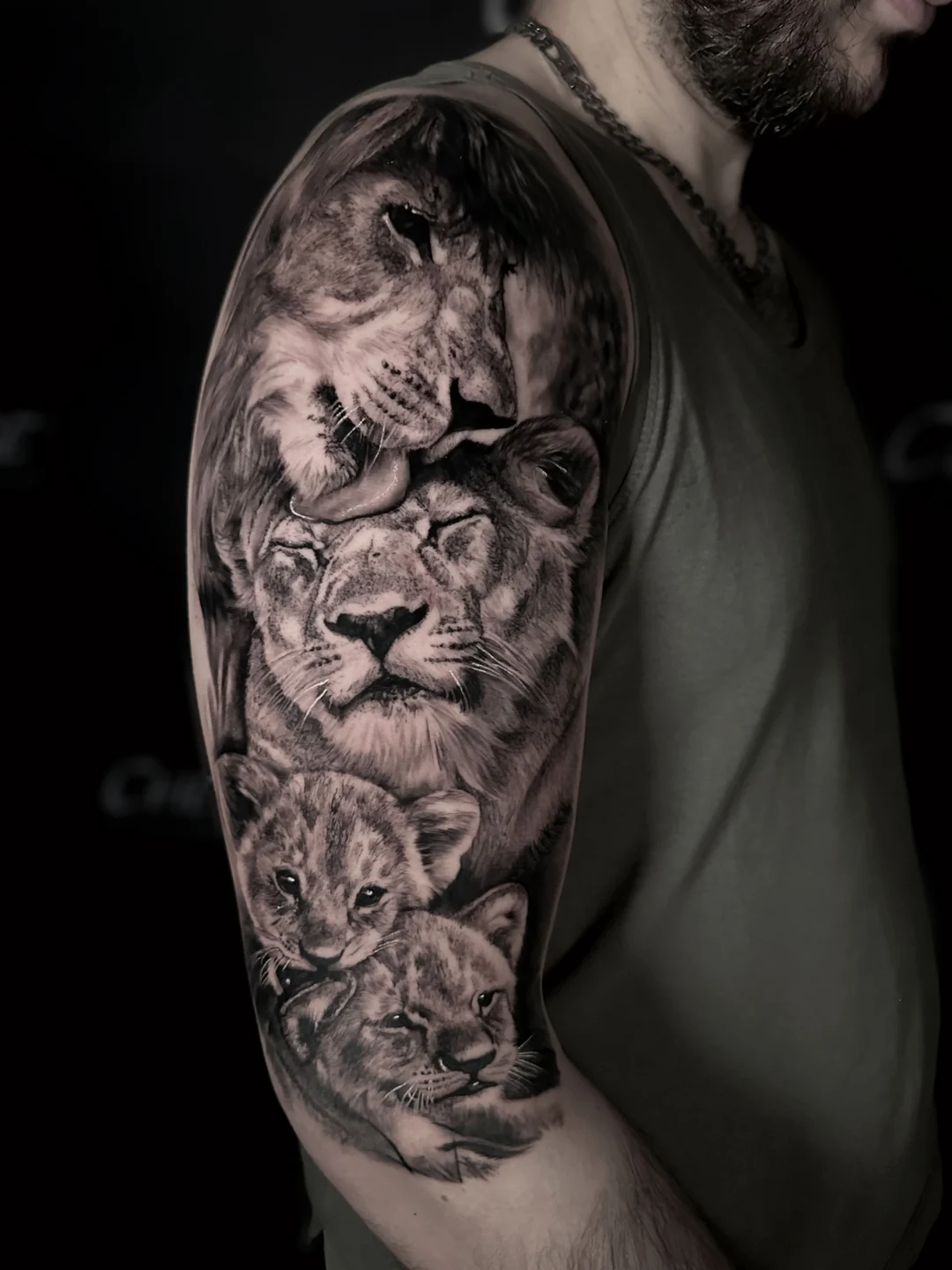 Realistic lion tattoo sleeve