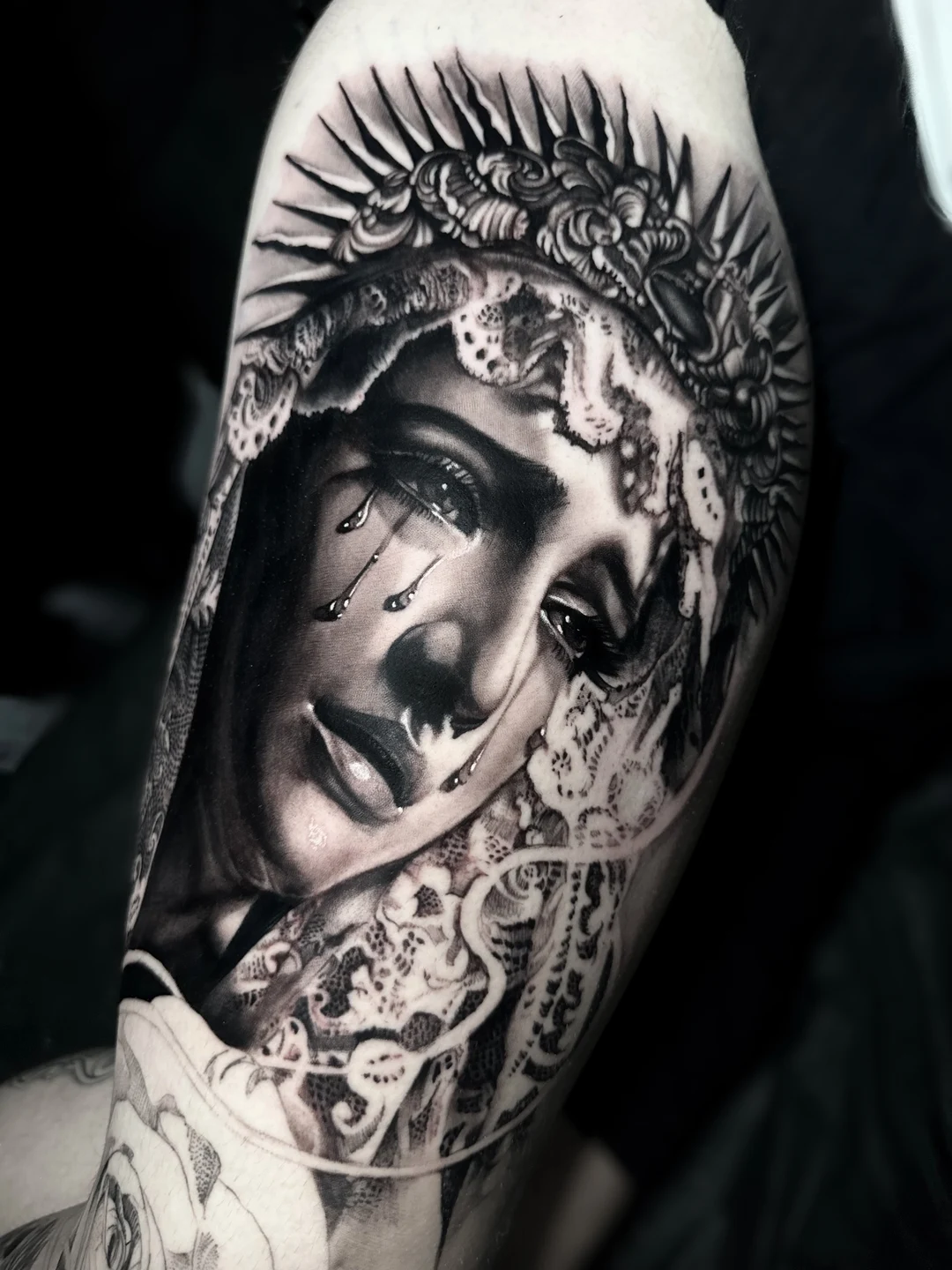 Black and grey realism saint portrait