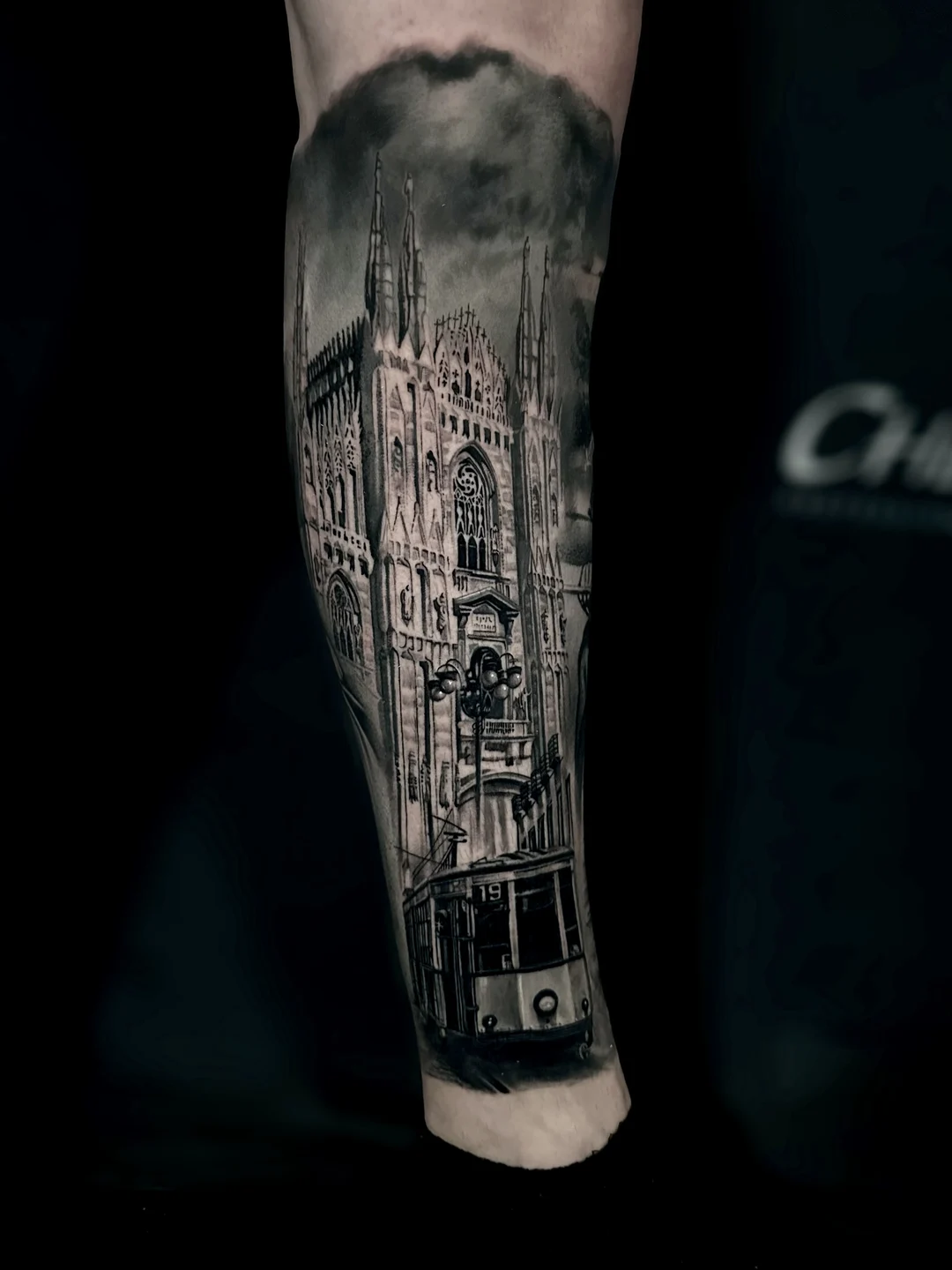 Realistic cathedral architecture tattoo